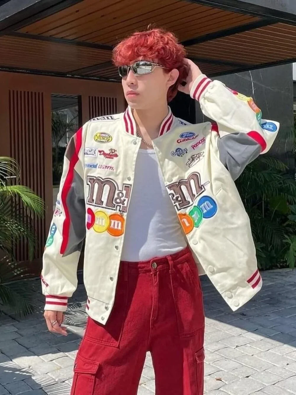 Mens Embroidery Jacket Patchwork Baseball Jackets Varsity Retro Casual Sweatshir